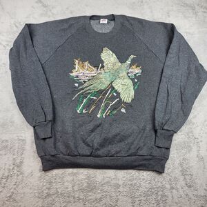 VTG Jerzees Pheasant Graphic Sweatshirt 90s Made IN USA Free Gray Size XXL